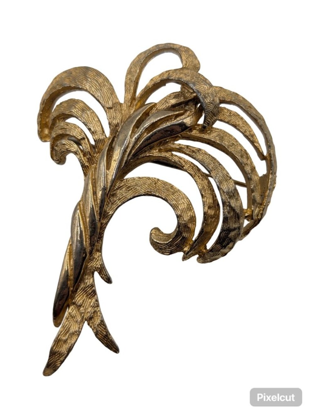 Vintage Crown Trifari Feather Plume Brooch 1960s Gold-tone Leaf Costume Jewelry